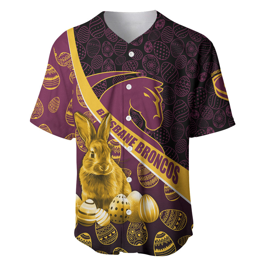 Brisbane Broncos Easter Day Baseball Jersey Bunny and Egg Pattern in Gold Maroon Festive Style