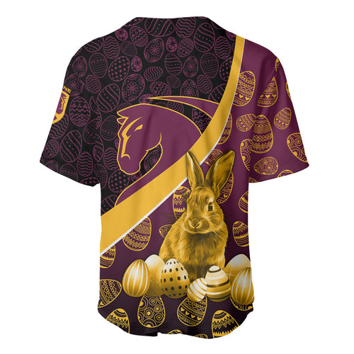 Brisbane Broncos Easter Day Baseball Jersey Bunny and Egg Pattern in Gold Maroon Festive Style