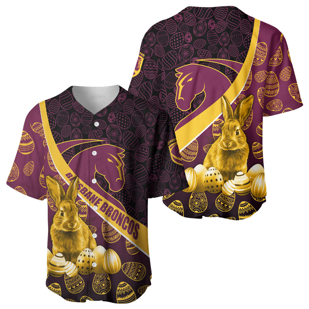 Brisbane Broncos Easter Day Baseball Jersey Bunny and Egg Pattern in Gold Maroon Festive Style