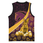 Brisbane Broncos Easter Day Basketball Jersey Bunny and Egg Pattern in Gold Maroon Festive Style