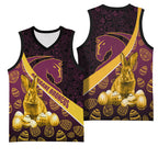 Brisbane Broncos Easter Day Basketball Jersey Bunny and Egg Pattern in Gold Maroon Festive Style
