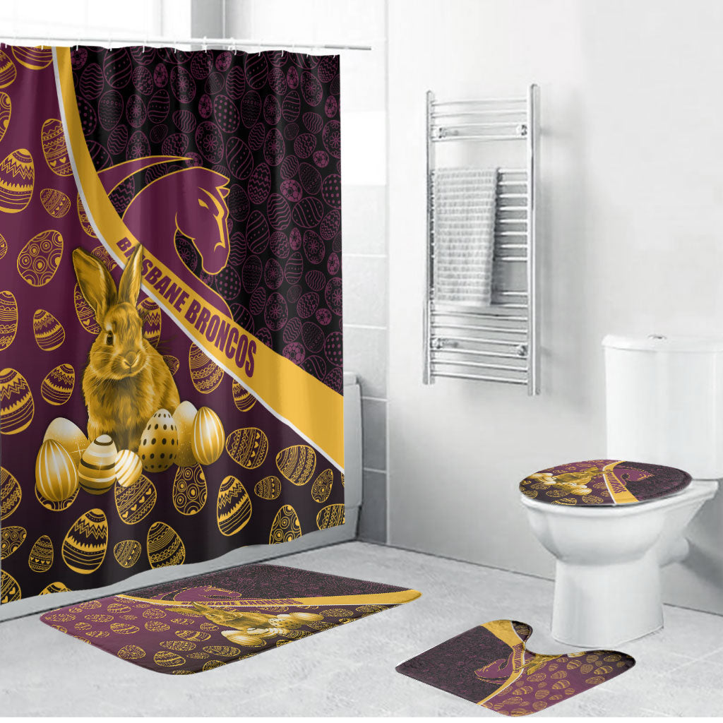 Brisbane Broncos Easter Day Bathroom Set Bunny and Egg Pattern in Gold Maroon Festive Style
