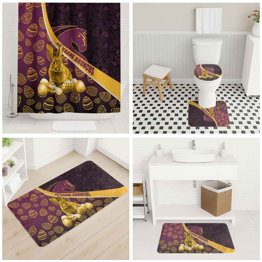 Brisbane Broncos Easter Day Bathroom Set Bunny and Egg Pattern in Gold Maroon Festive Style