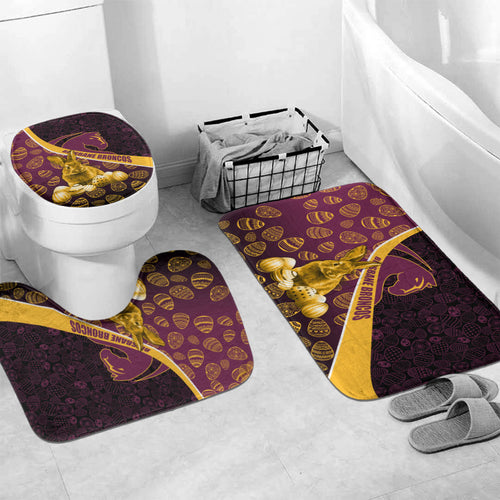 Brisbane Broncos Easter Day Bathroom Set Bunny and Egg Pattern in Gold Maroon Festive Style