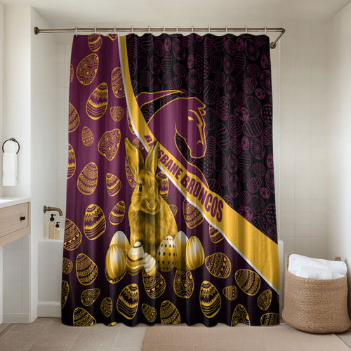 Brisbane Broncos Easter Day Bathroom Set Bunny and Egg Pattern in Gold Maroon Festive Style