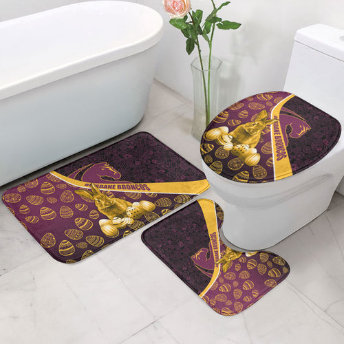 Brisbane Broncos Easter Day Bathroom Set Bunny and Egg Pattern in Gold Maroon Festive Style