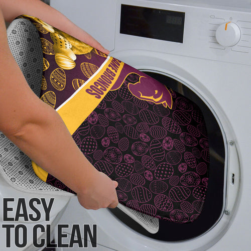 Brisbane Broncos Easter Day Bathroom Set Bunny and Egg Pattern in Gold Maroon Festive Style