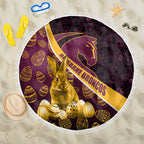 Brisbane Broncos Easter Day Beach Blanket Bunny and Egg Pattern in Gold Maroon Festive Style