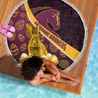 Brisbane Broncos Easter Day Beach Blanket Bunny and Egg Pattern in Gold Maroon Festive Style