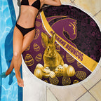 Brisbane Broncos Easter Day Beach Blanket Bunny and Egg Pattern in Gold Maroon Festive Style