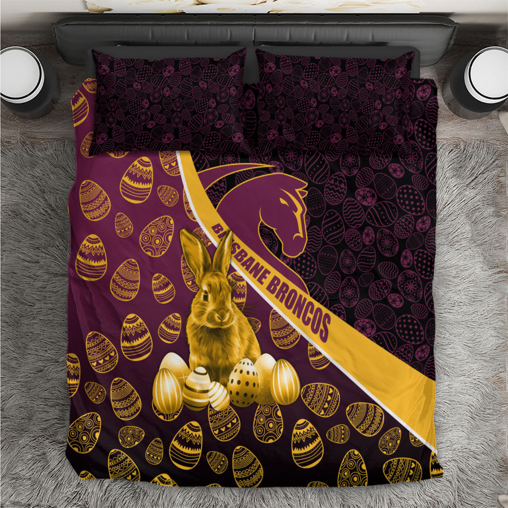 Brisbane Broncos Easter Day Bedding Set Bunny and Egg Pattern in Gold Maroon Festive Style