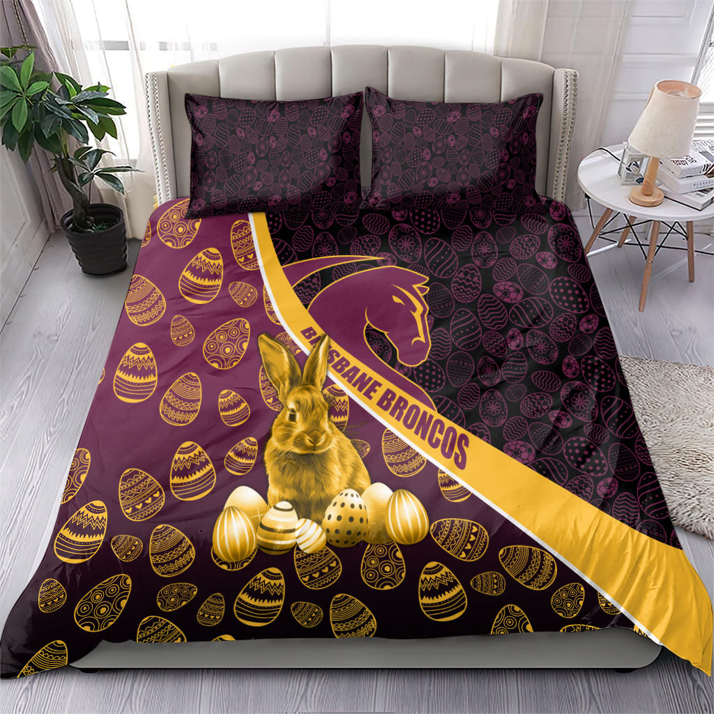 Brisbane Broncos Easter Day Bedding Set Bunny and Egg Pattern in Gold Maroon Festive Style