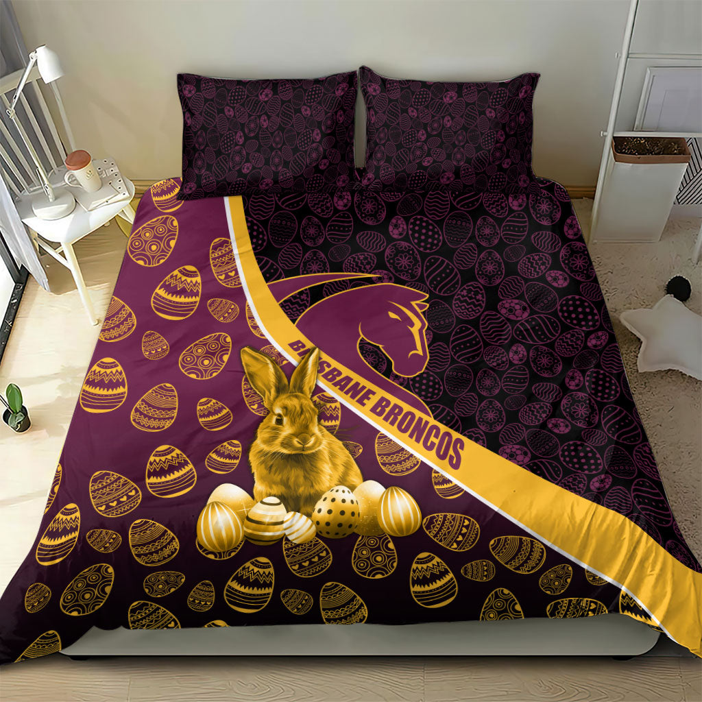 Brisbane Broncos Easter Day Bedding Set Bunny and Egg Pattern in Gold Maroon Festive Style