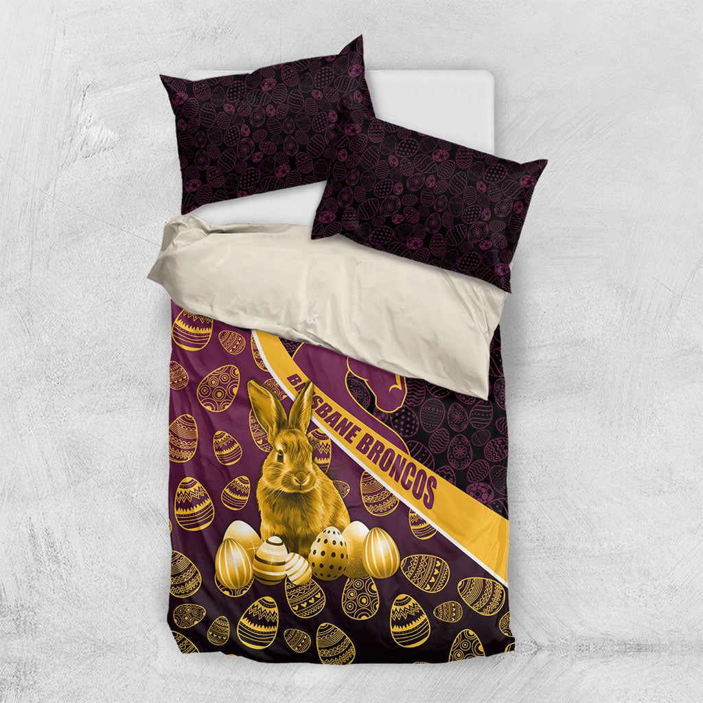 Brisbane Broncos Easter Day Bedding Set Bunny and Egg Pattern in Gold Maroon Festive Style