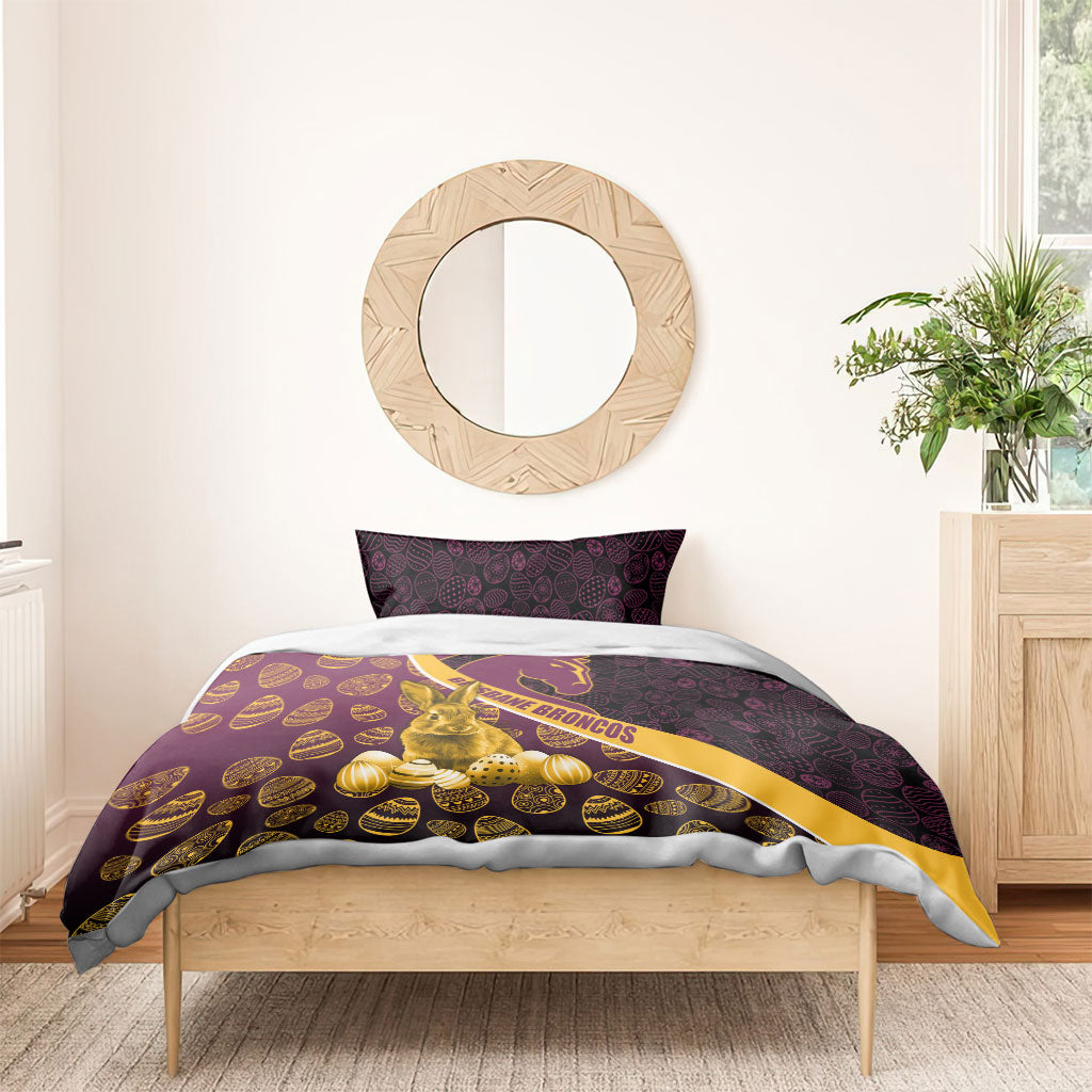 Brisbane Broncos Easter Day Bedding Set Bunny and Egg Pattern in Gold Maroon Festive Style