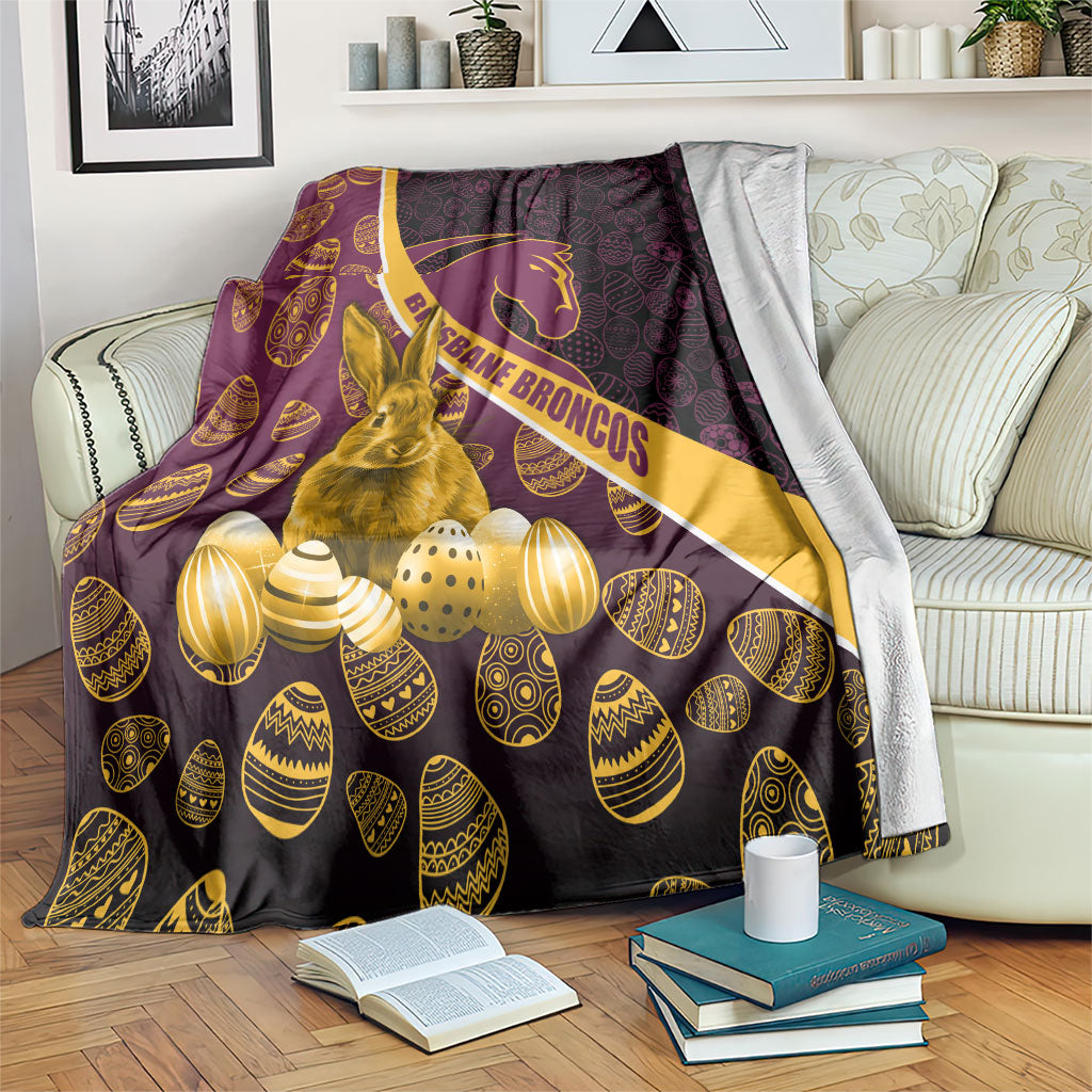 Brisbane Broncos Easter Day Blanket Bunny and Egg Pattern in Gold Maroon Festive Style