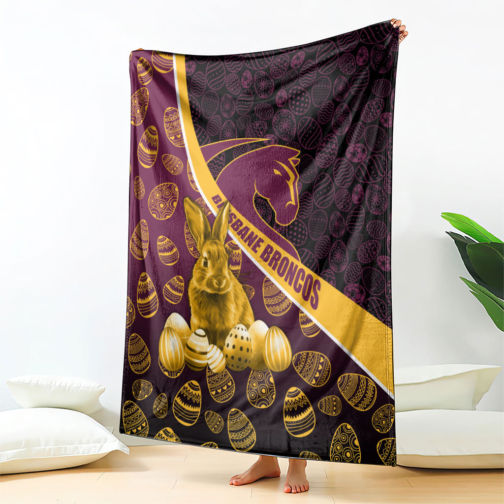 Brisbane Broncos Easter Day Blanket Bunny and Egg Pattern in Gold Maroon Festive Style