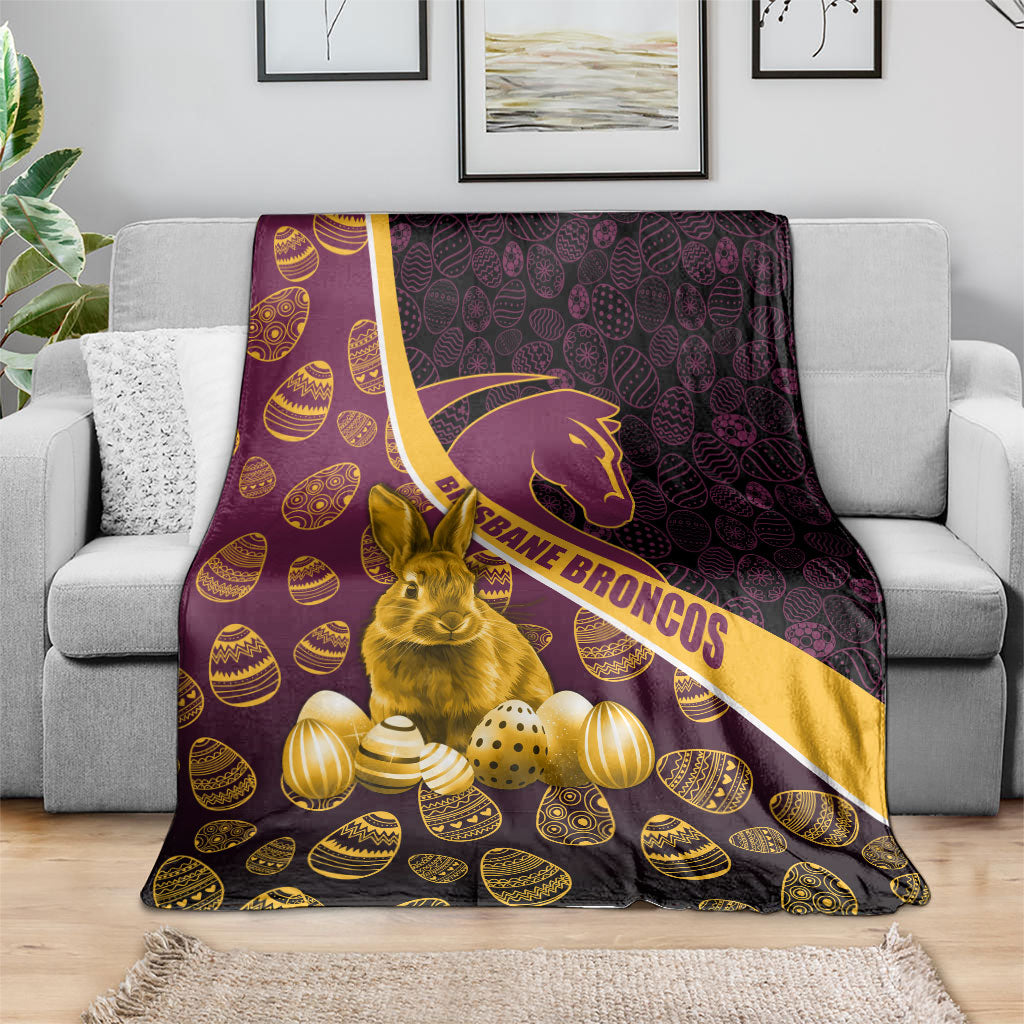 Brisbane Broncos Easter Day Blanket Bunny and Egg Pattern in Gold Maroon Festive Style