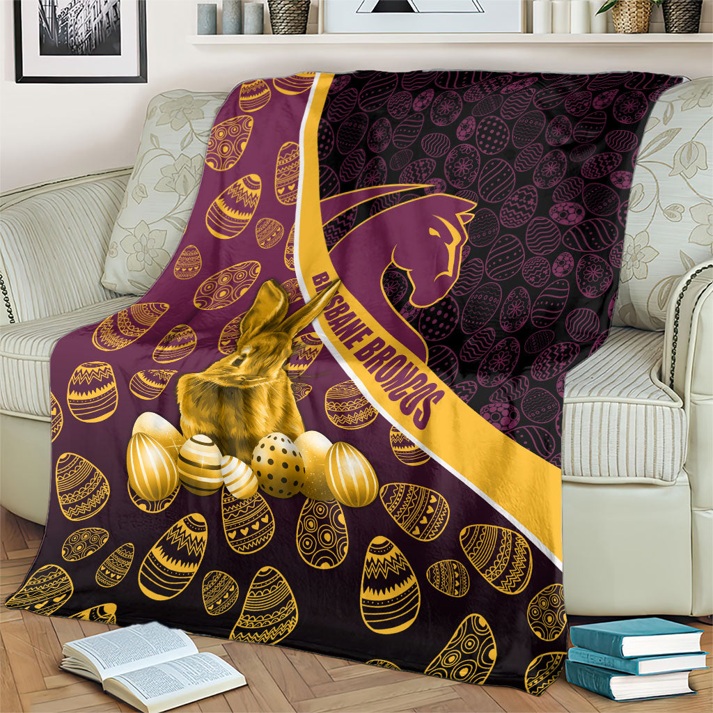 Brisbane Broncos Easter Day Blanket Bunny and Egg Pattern in Gold Maroon Festive Style