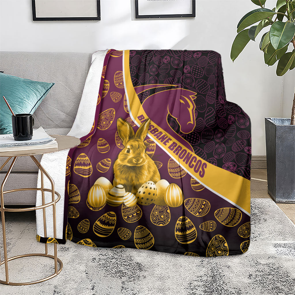 Brisbane Broncos Easter Day Blanket Bunny and Egg Pattern in Gold Maroon Festive Style
