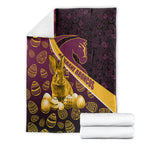 Brisbane Broncos Easter Day Blanket Bunny and Egg Pattern in Gold Maroon Festive Style