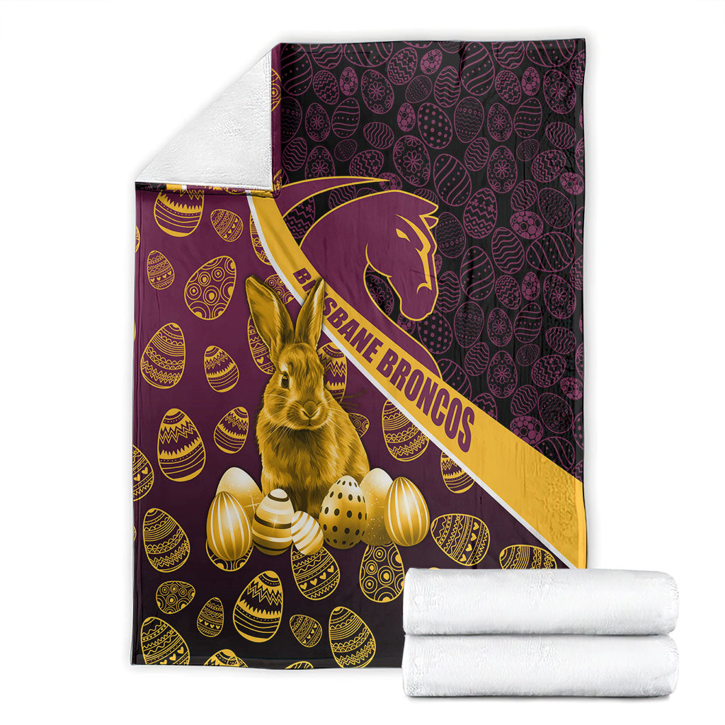 Brisbane Broncos Easter Day Blanket Bunny and Egg Pattern in Gold Maroon Festive Style