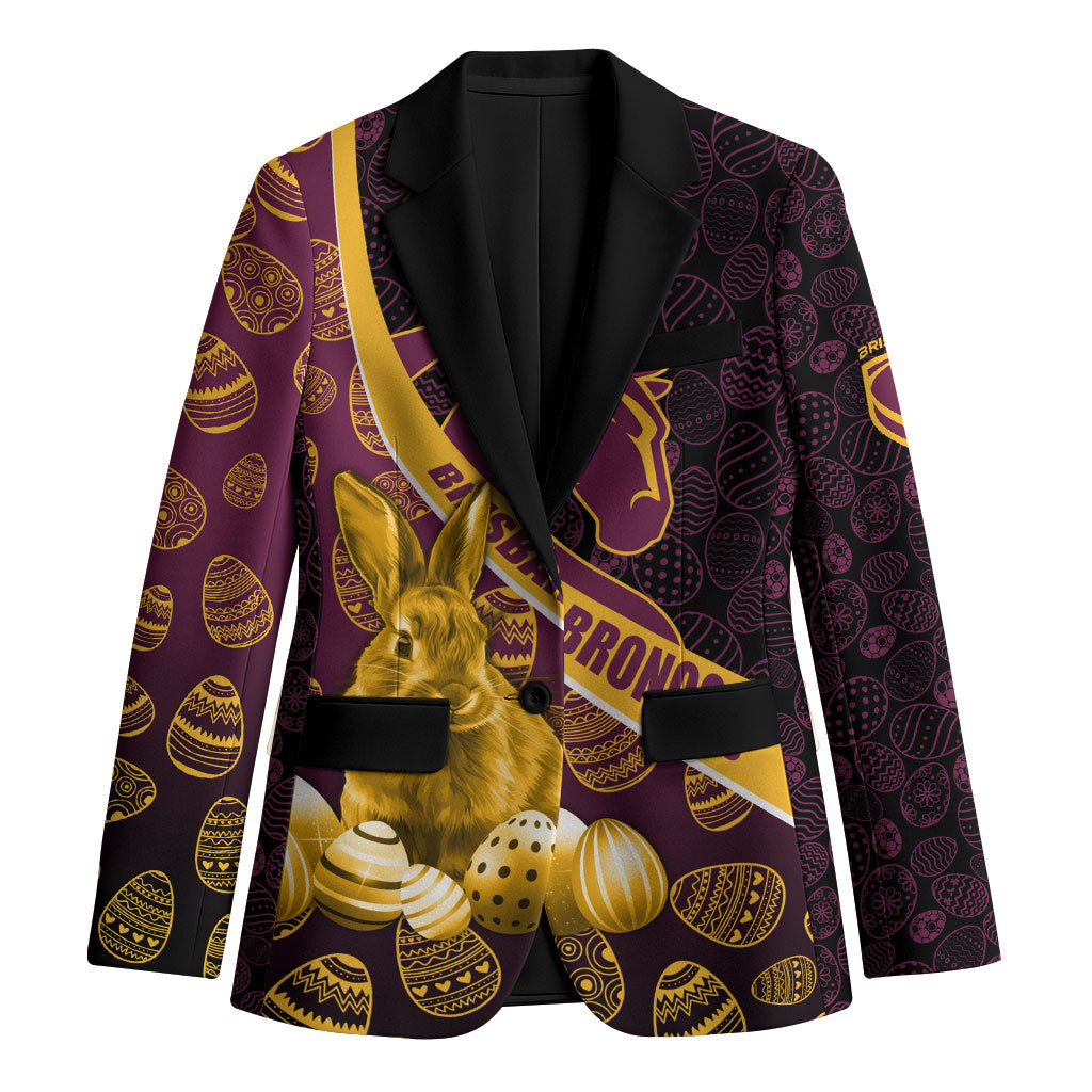 Brisbane Broncos Easter Day Blazer Bunny and Egg Pattern in Gold Maroon Festive Style