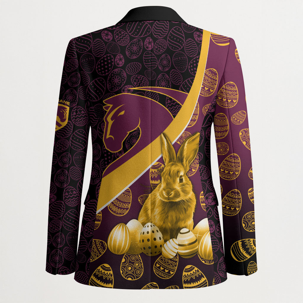 Brisbane Broncos Easter Day Blazer Bunny and Egg Pattern in Gold Maroon Festive Style