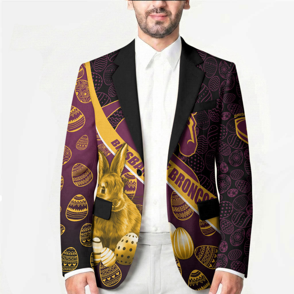 Brisbane Broncos Easter Day Blazer Bunny and Egg Pattern in Gold Maroon Festive Style