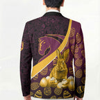 Brisbane Broncos Easter Day Blazer Bunny and Egg Pattern in Gold Maroon Festive Style