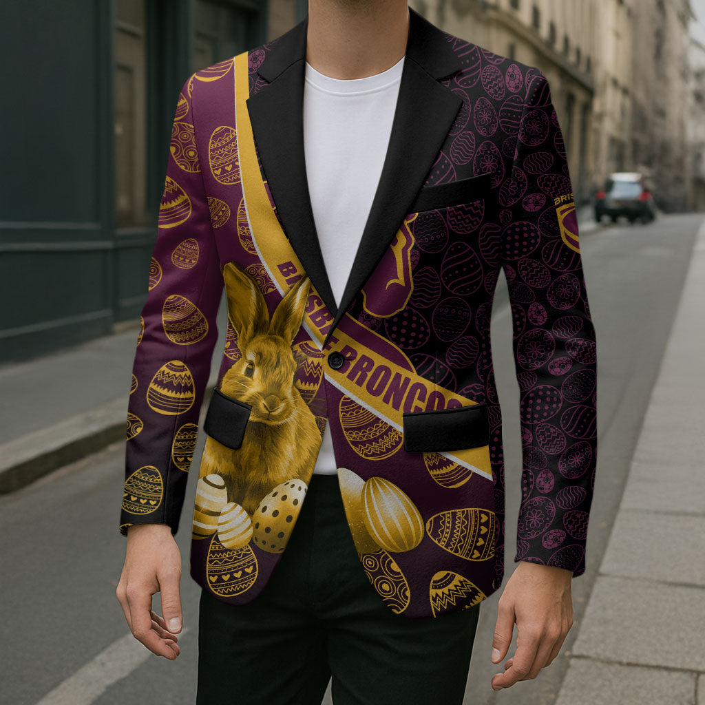 Brisbane Broncos Easter Day Blazer Bunny and Egg Pattern in Gold Maroon Festive Style