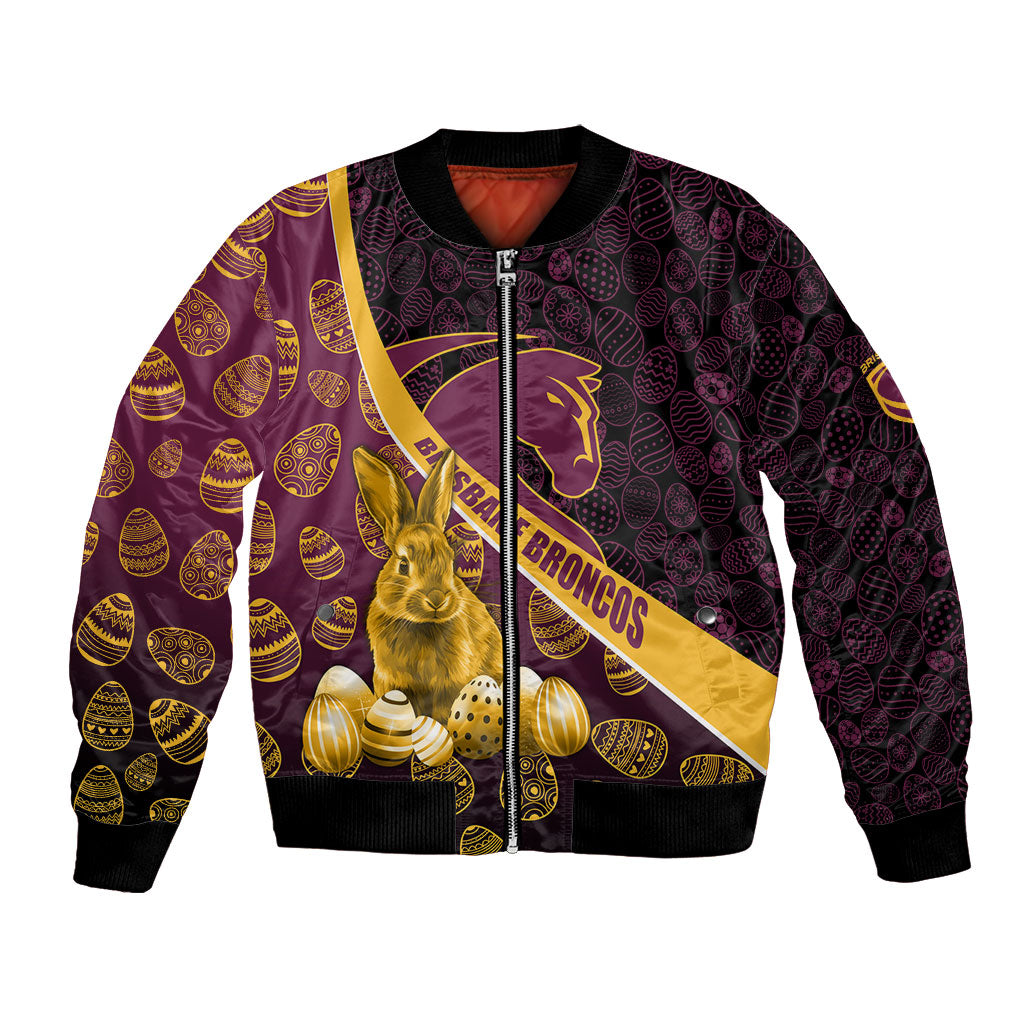 Brisbane Broncos Easter Day Bomber Jacket Bunny and Egg Pattern in Gold Maroon Festive Style