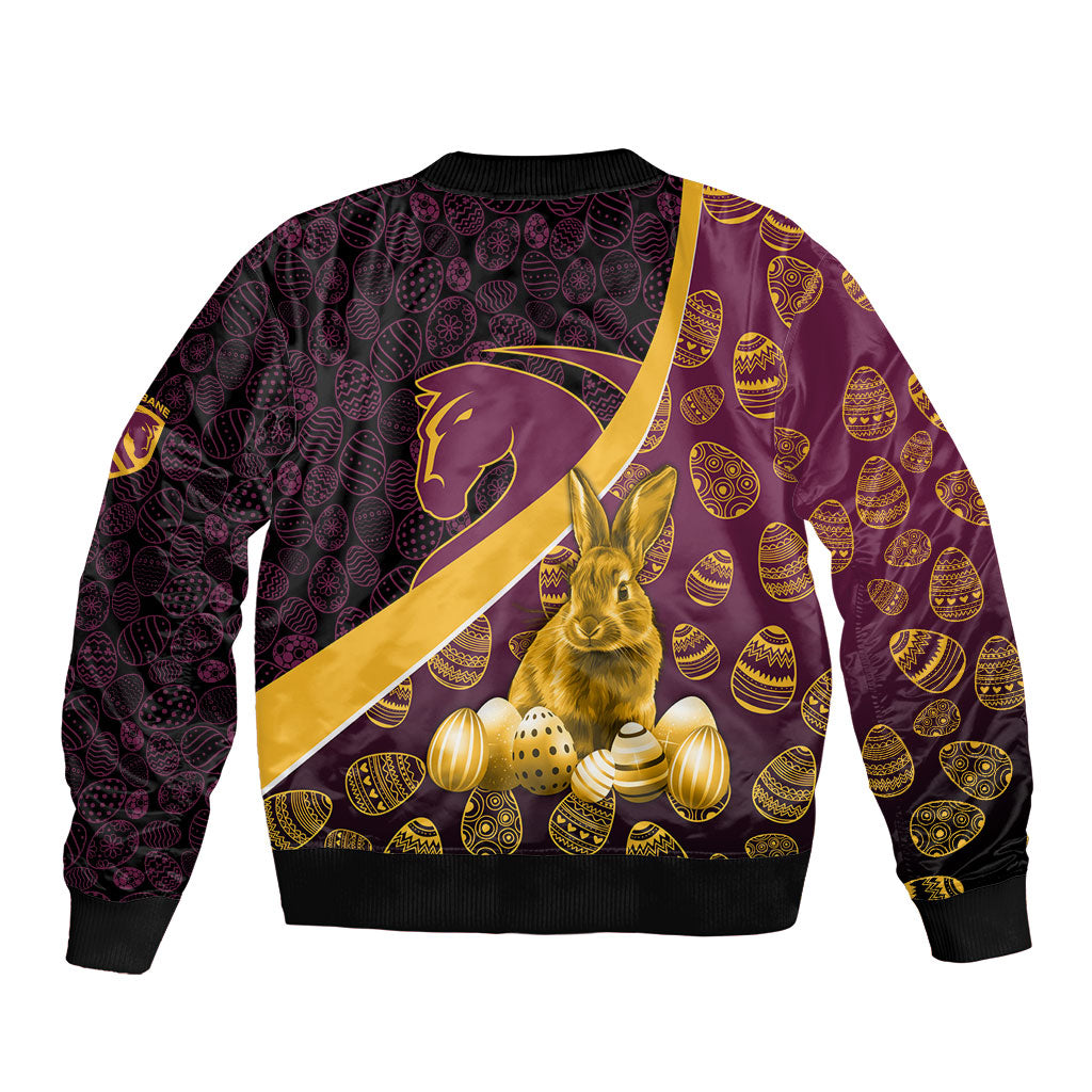 Brisbane Broncos Easter Day Bomber Jacket Bunny and Egg Pattern in Gold Maroon Festive Style