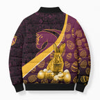 Brisbane Broncos Easter Day Bomber Puffer Jacket Bunny and Egg Pattern in Gold Maroon Festive Style