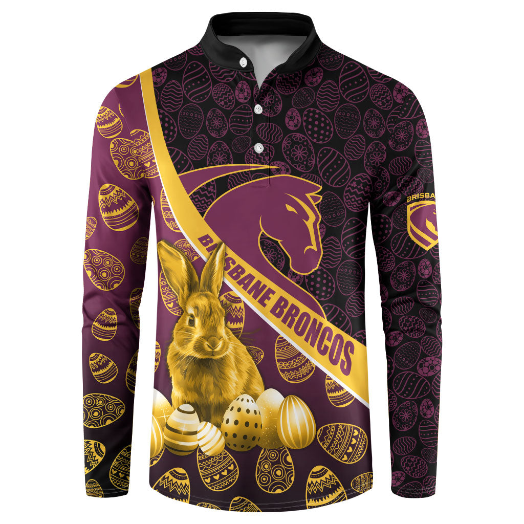 Brisbane Broncos Easter Day Button Sweatshirt Bunny and Egg Pattern in Gold Maroon Festive Style
