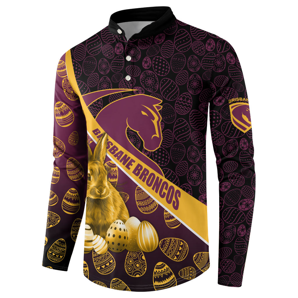 Brisbane Broncos Easter Day Button Sweatshirt Bunny and Egg Pattern in Gold Maroon Festive Style
