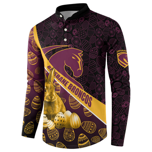 Brisbane Broncos Easter Day Button Sweatshirt Bunny and Egg Pattern in Gold Maroon Festive Style