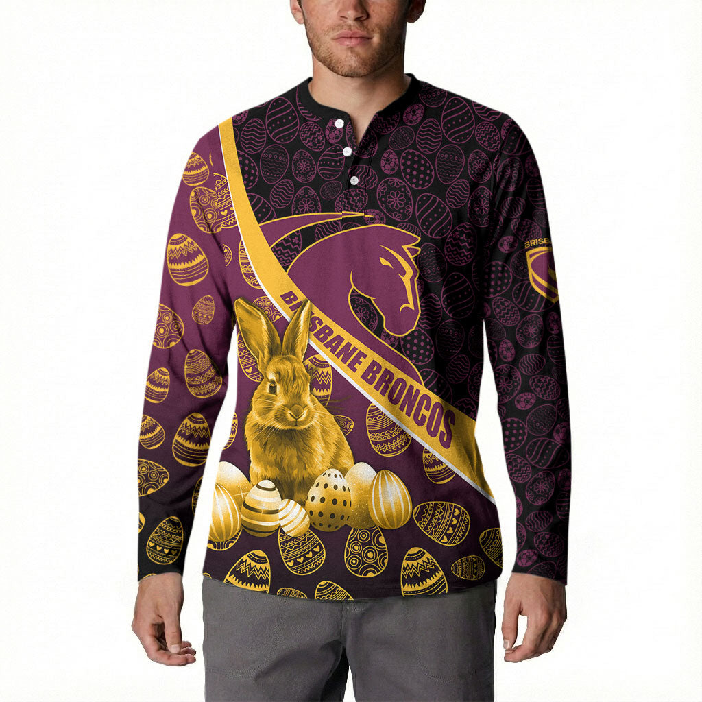 Brisbane Broncos Easter Day Button Sweatshirt Bunny and Egg Pattern in Gold Maroon Festive Style