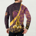 Brisbane Broncos Easter Day Button Sweatshirt Bunny and Egg Pattern in Gold Maroon Festive Style