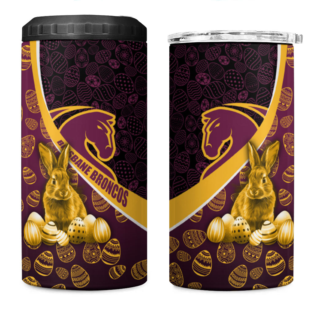 Brisbane Broncos Easter Day 4 in 1 Can Cooler Tumbler Bunny and Egg Pattern in Gold Maroon Festive Style