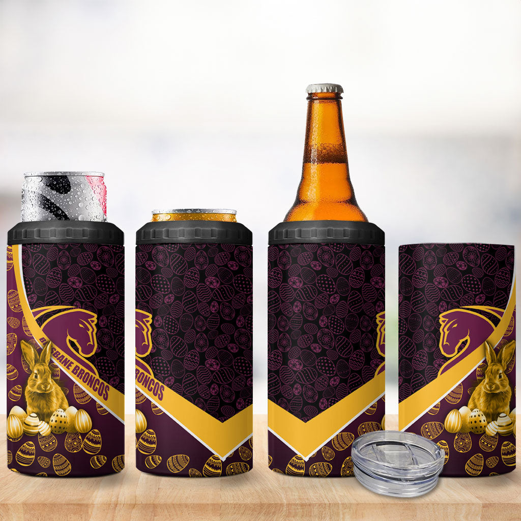 Brisbane Broncos Easter Day 4 in 1 Can Cooler Tumbler Bunny and Egg Pattern in Gold Maroon Festive Style