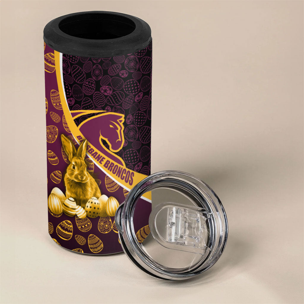 Brisbane Broncos Easter Day 4 in 1 Can Cooler Tumbler Bunny and Egg Pattern in Gold Maroon Festive Style