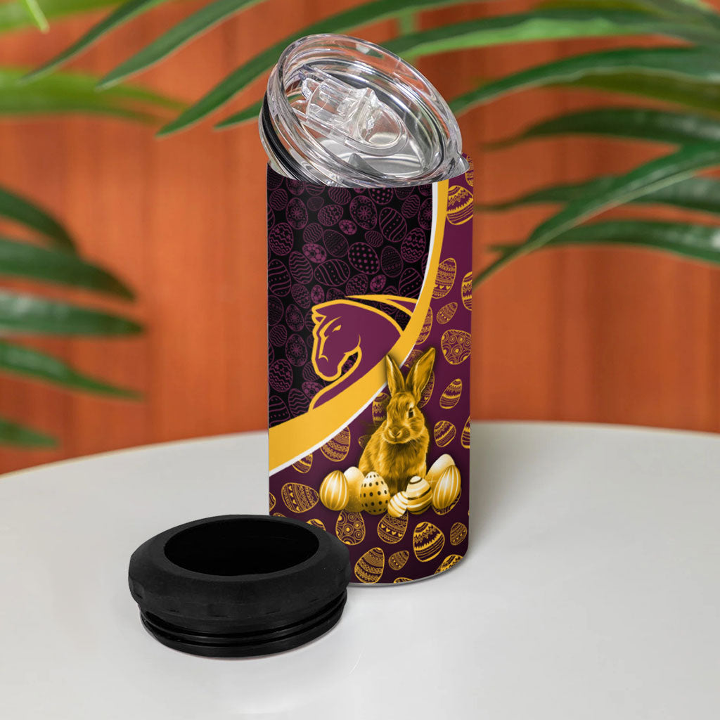 Brisbane Broncos Easter Day 4 in 1 Can Cooler Tumbler Bunny and Egg Pattern in Gold Maroon Festive Style