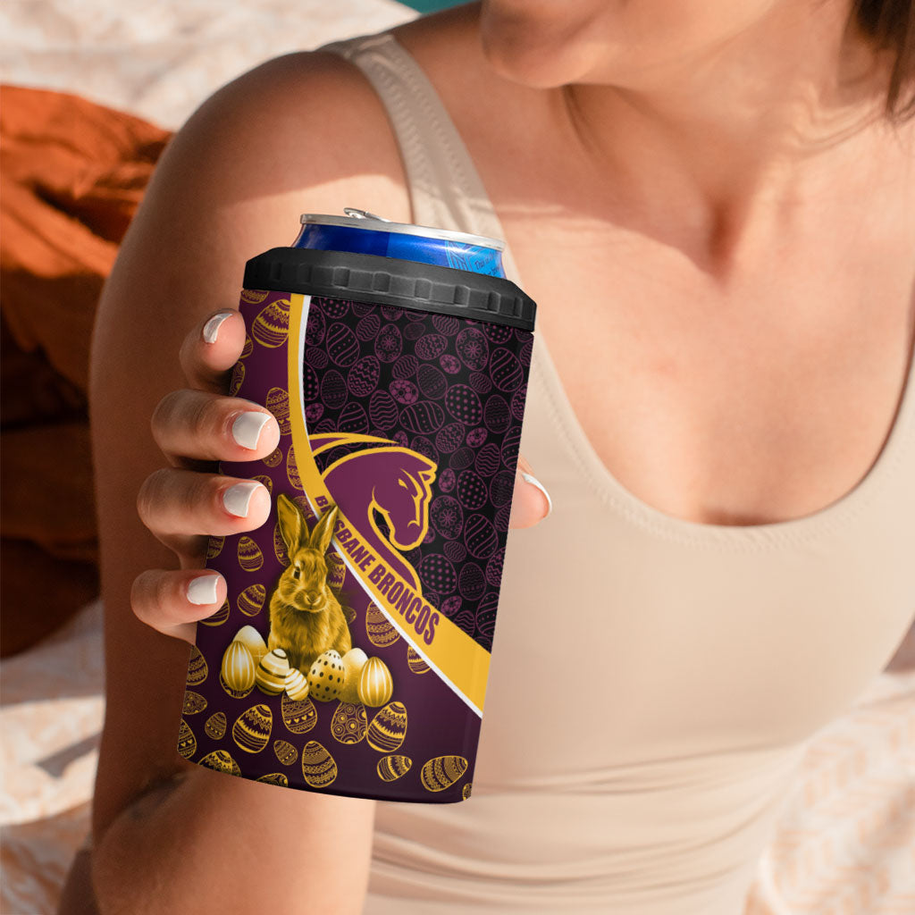 Brisbane Broncos Easter Day 4 in 1 Can Cooler Tumbler Bunny and Egg Pattern in Gold Maroon Festive Style