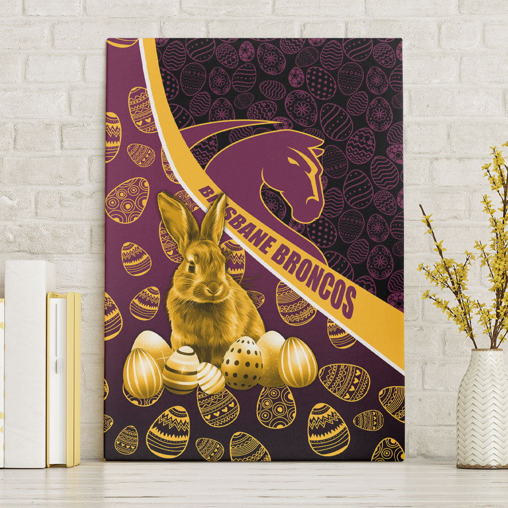 Brisbane Broncos Easter Day Canvas Wall Art Bunny and Egg Pattern in Gold Maroon Festive Style
