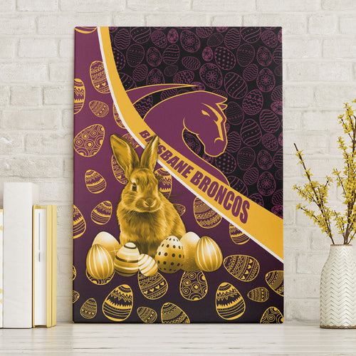 Brisbane Broncos Easter Day Canvas Wall Art Bunny and Egg Pattern in Gold Maroon Festive Style