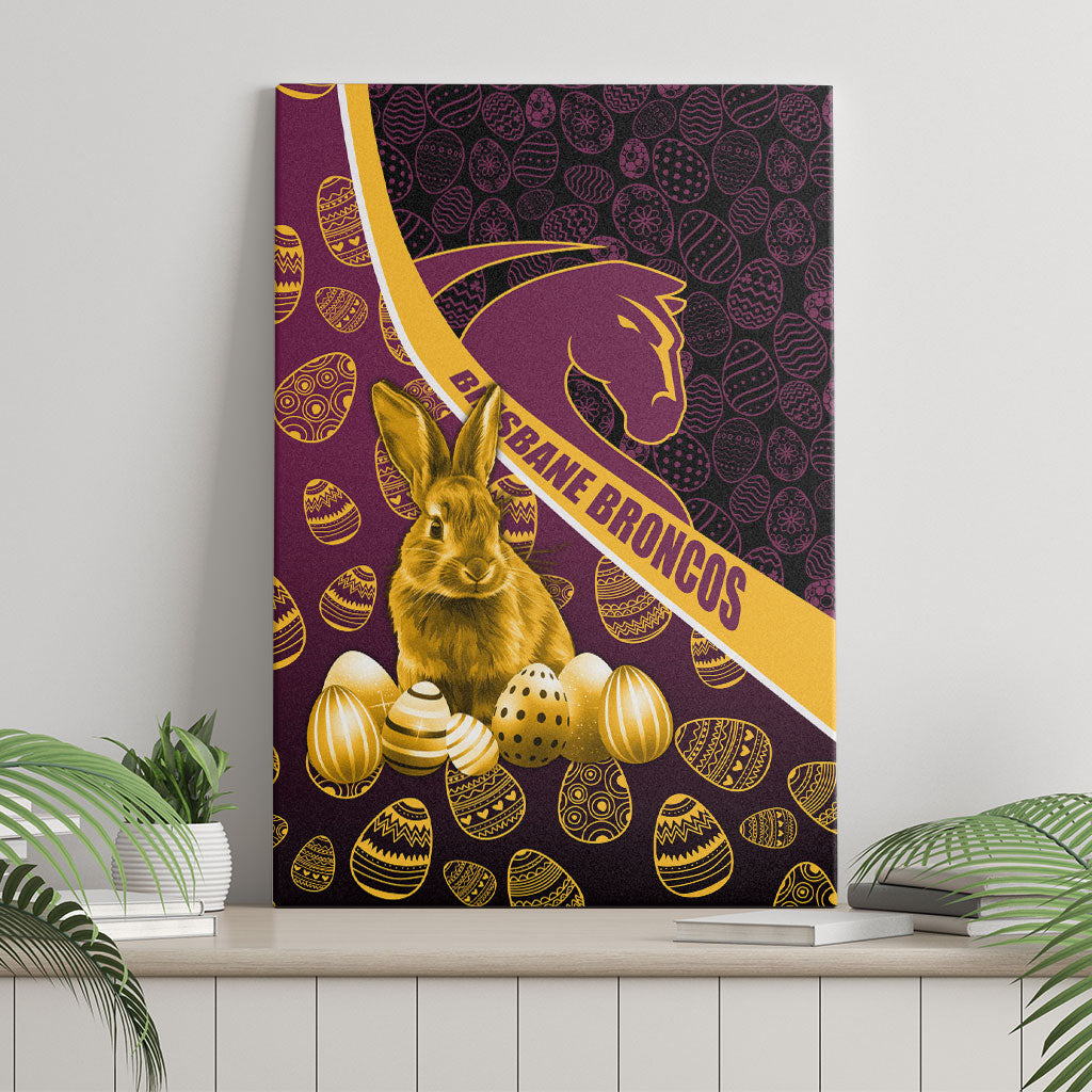Brisbane Broncos Easter Day Canvas Wall Art Bunny and Egg Pattern in Gold Maroon Festive Style