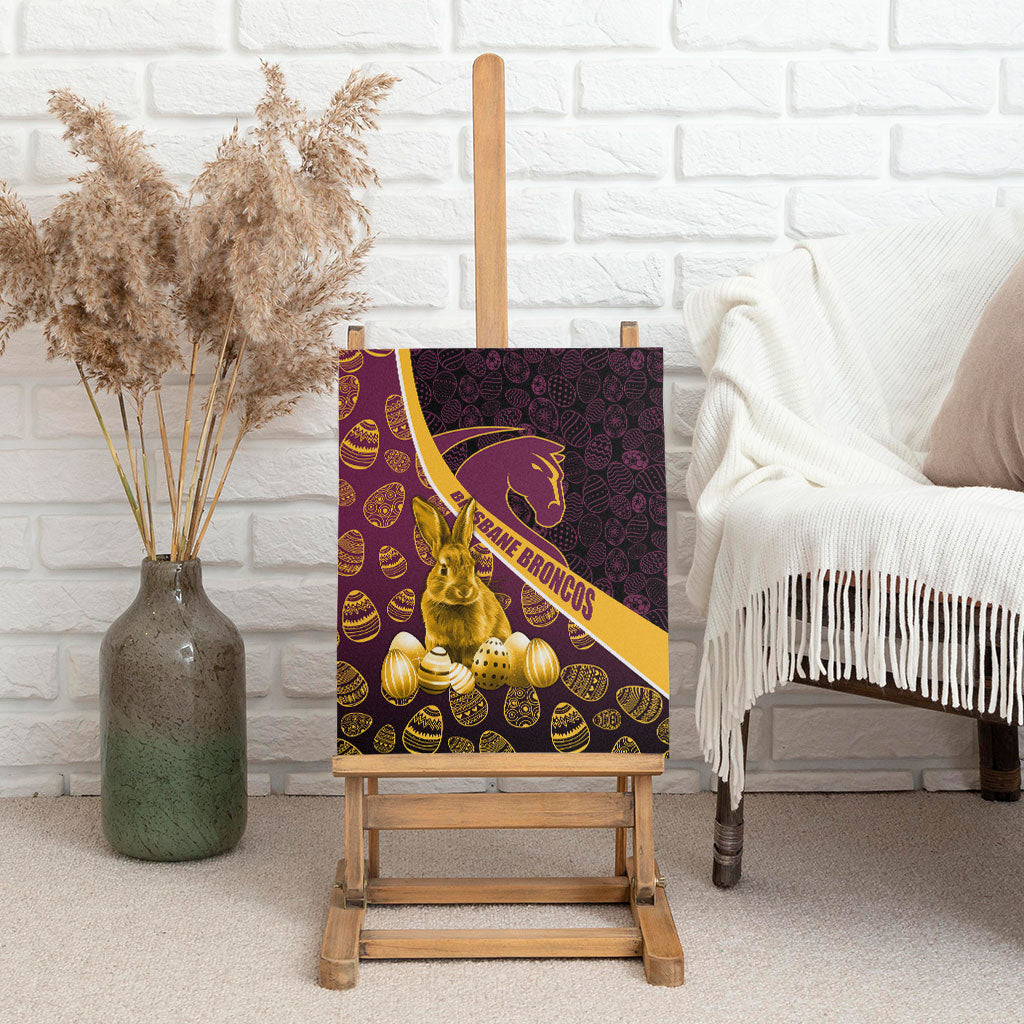 Brisbane Broncos Easter Day Canvas Wall Art Bunny and Egg Pattern in Gold Maroon Festive Style
