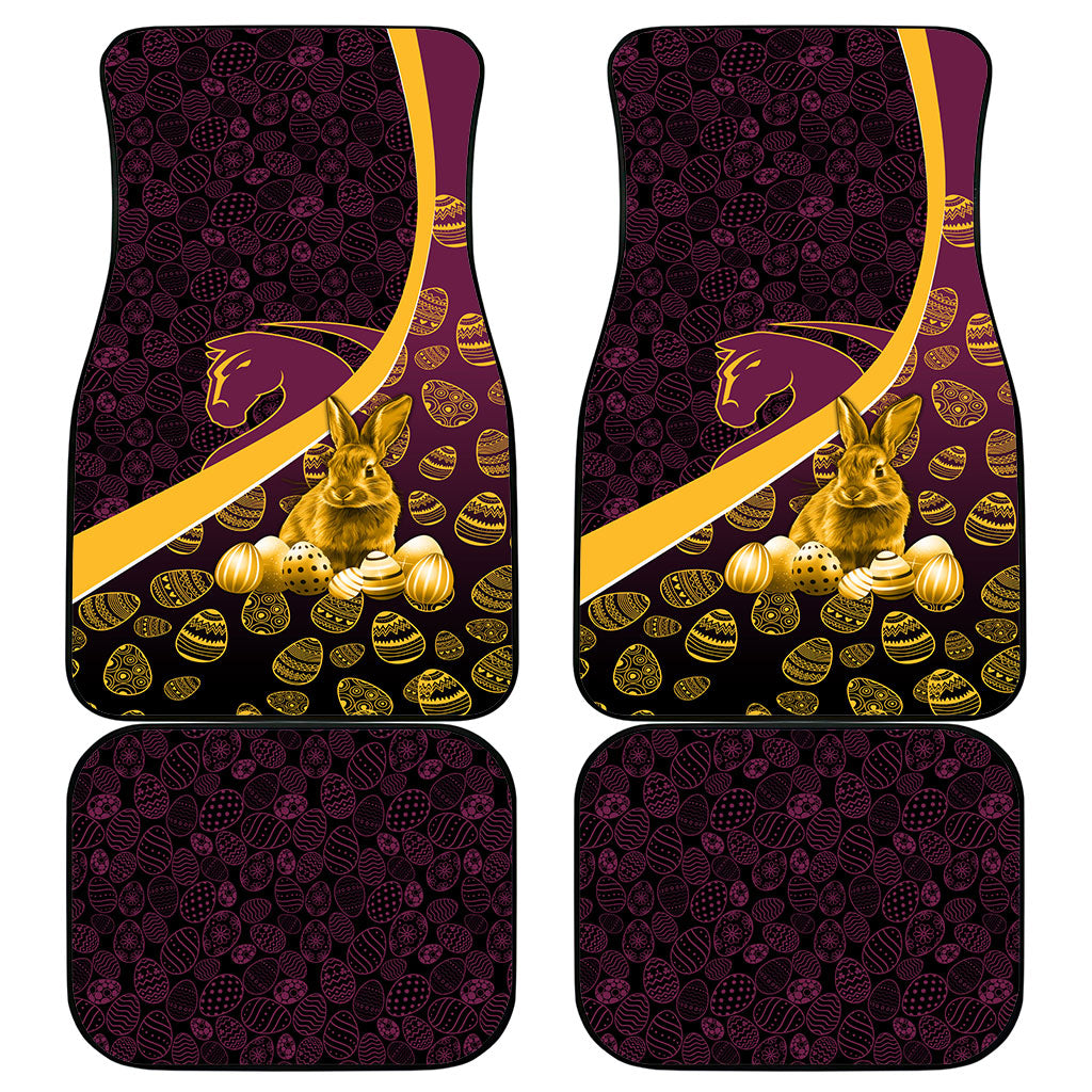 Brisbane Broncos Easter Day Car Mats Bunny and Egg Pattern in Gold Maroon Festive Style