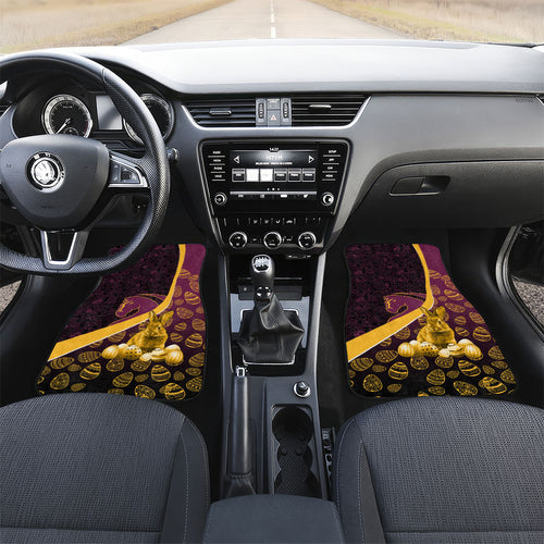 Brisbane Broncos Easter Day Car Mats Bunny and Egg Pattern in Gold Maroon Festive Style